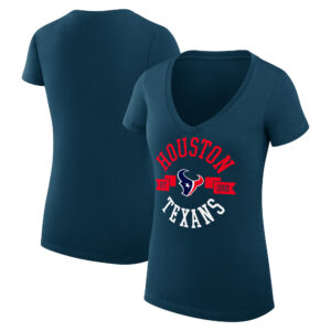 Women's G-III 4Her by Carl Banks Navy Houston Texans Round Team Graphic Fitted V-Neck T-Shirt