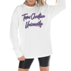 Women's Gameday Couture White TCU Horned Frogs Midweight Oversized Long Sleeve T-Shirt