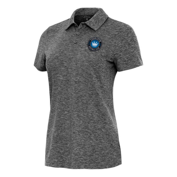 Women's Antigua Heather Black Charlotte FC Matter Polo