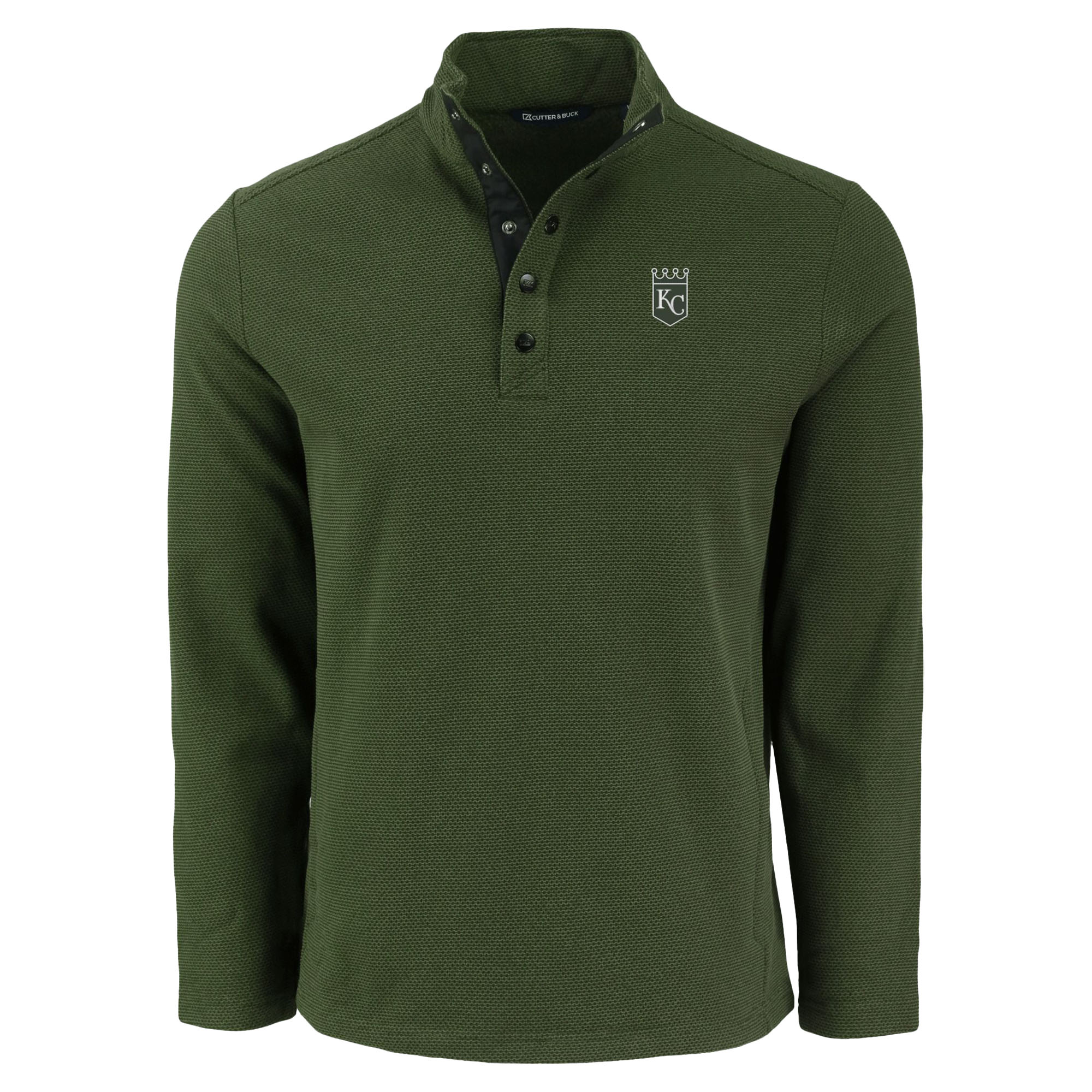 Men's Cutter & Buck Green Kansas City Royals Hunts Point Eco Textured Fleece Recycled Half-Snap Sweatshirt - Image 3