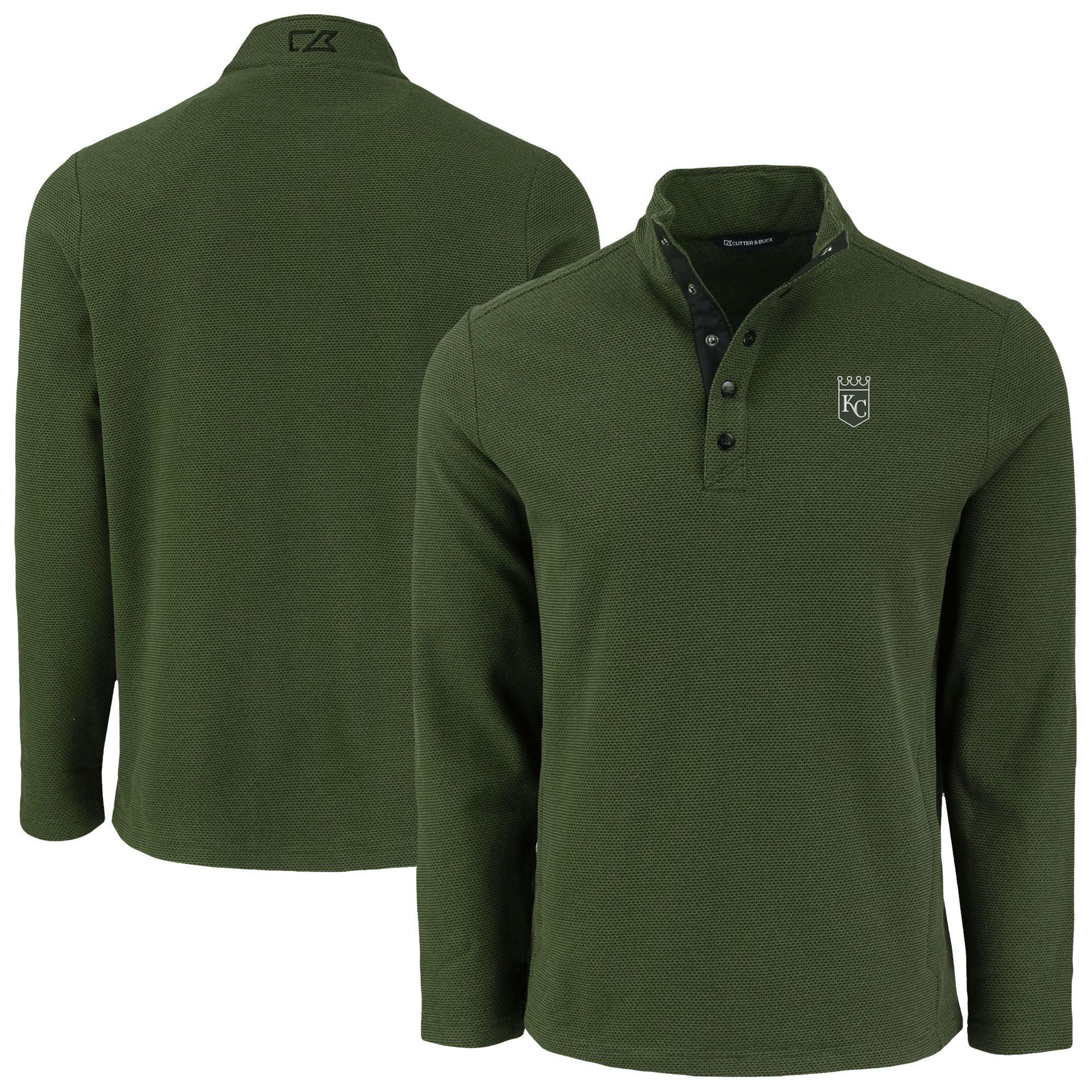 Men's Cutter & Buck Green Kansas City Royals Hunts Point Eco Textured Fleece Recycled Half-Snap Sweatshirt