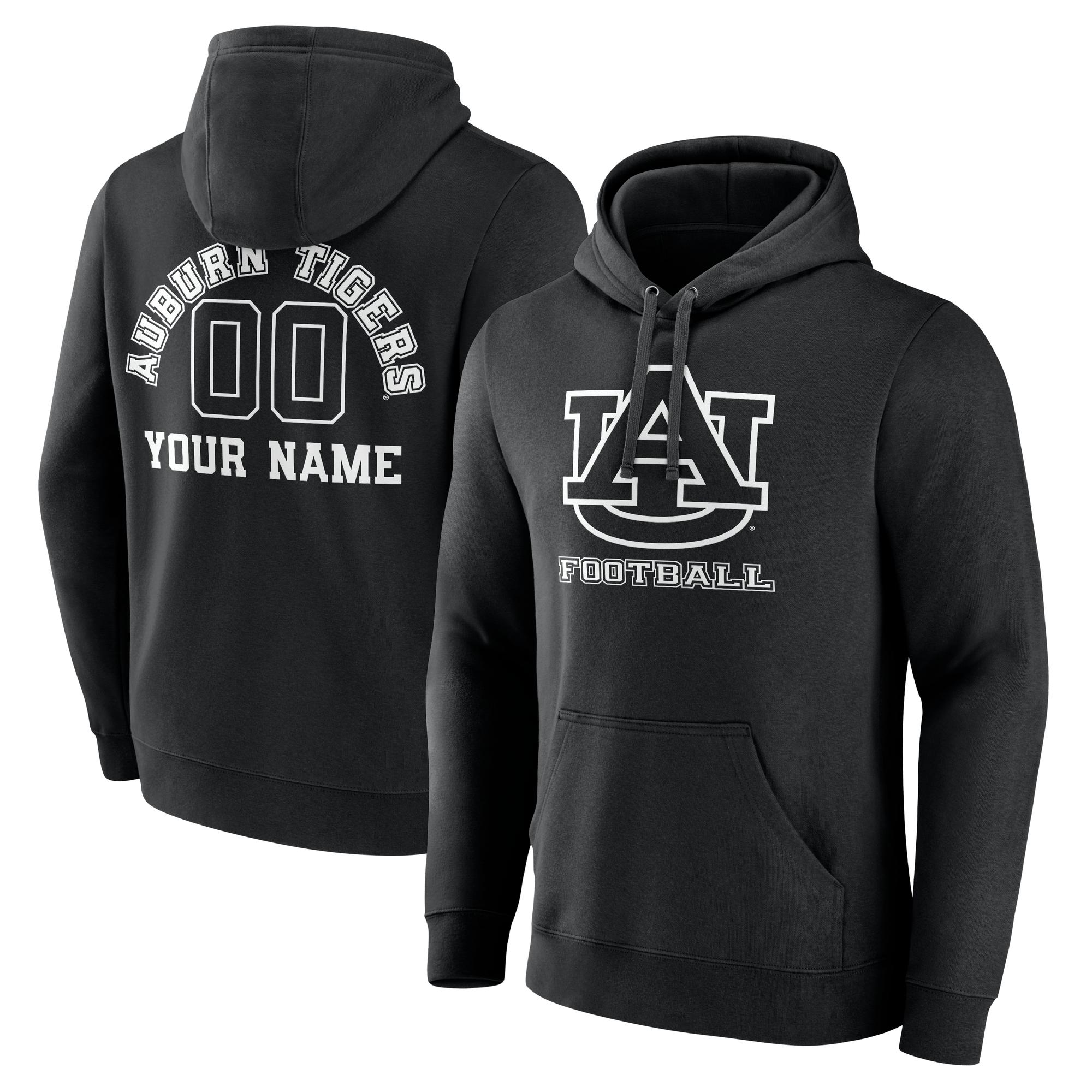 Men's Black Auburn Tigers Personalized Name & Number Monochrome Pullover Hoodie