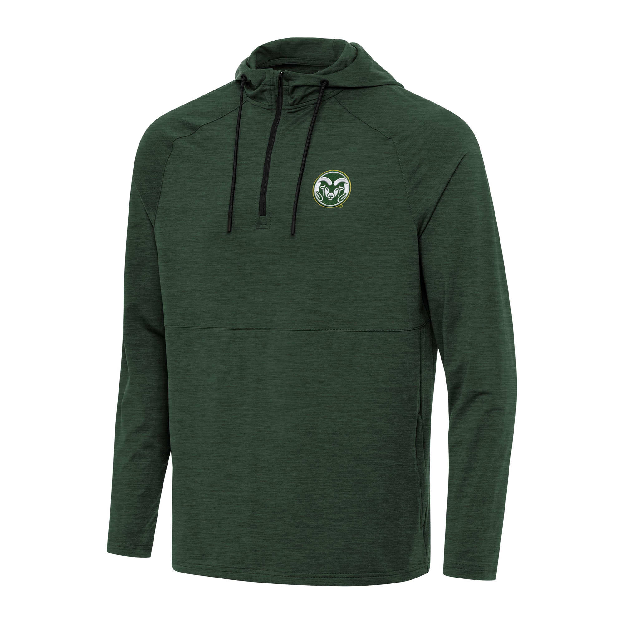 Men's Antigua Heather Green Colorado State Rams Spikes Raglan Quarter-Zip Hoodie