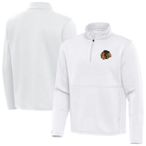 Men's Antigua White Chicago Blackhawks Twist Quarter-Zip Pullover Jacket
