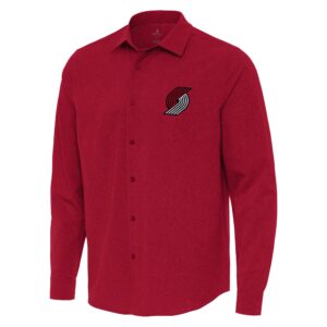 Men's Antigua Red Portland Trail Blazers Exposure Woven Long Sleeve Button-Up Shirt