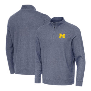Men's Antigua Heather Navy Michigan Wolverines Subtle Quarter-Zip Pullover Top