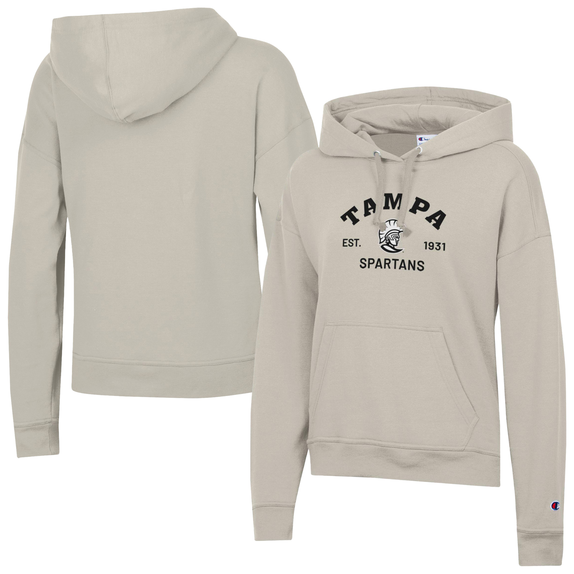 Women's Champion Oatmeal Tampa Spartans Powerblend Fleece Pullover Hoodie