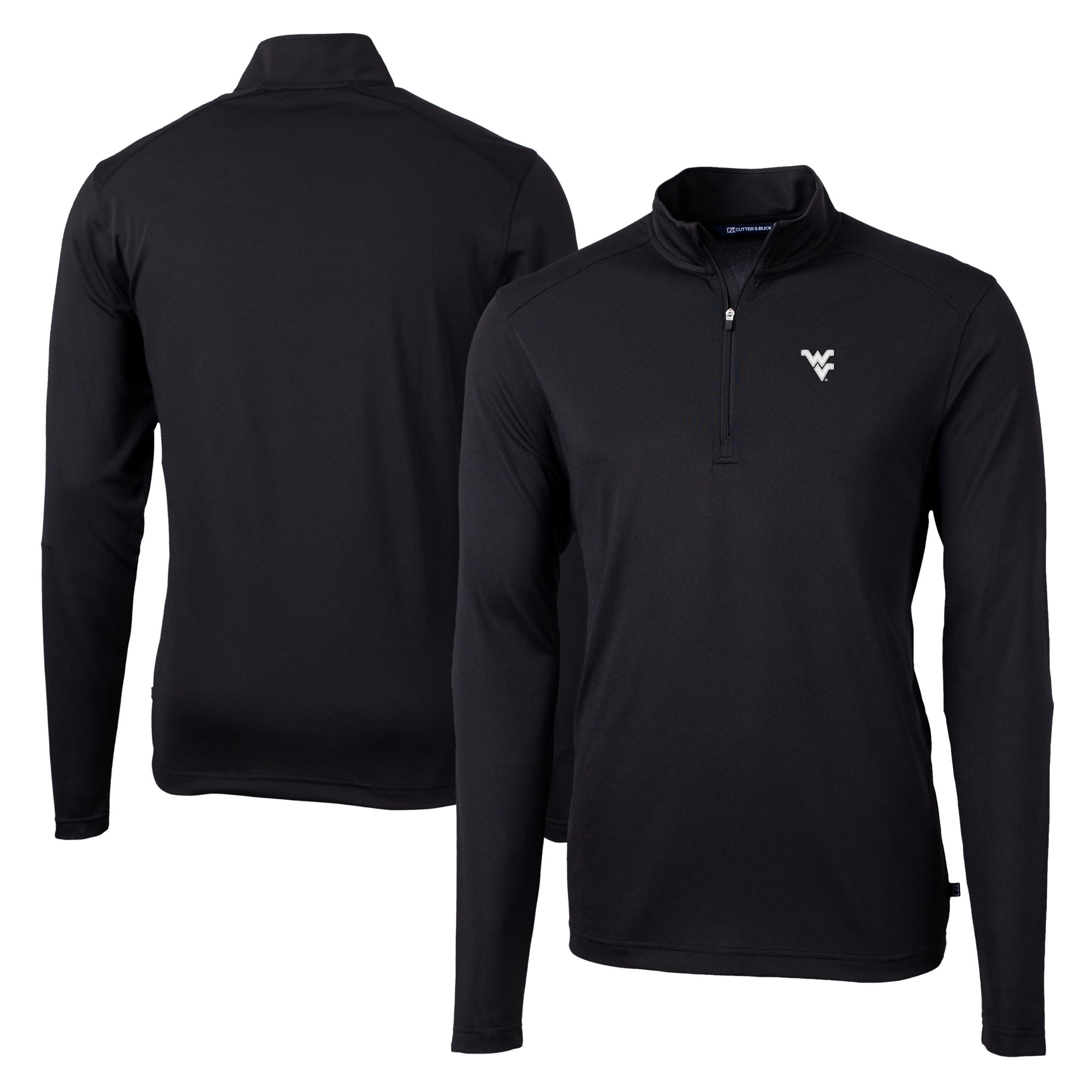 Men's Cutter & Buck Black West Virginia Mountaineers Virtue Eco Pique Recycled Quarter-Zip Jacket - Image 2