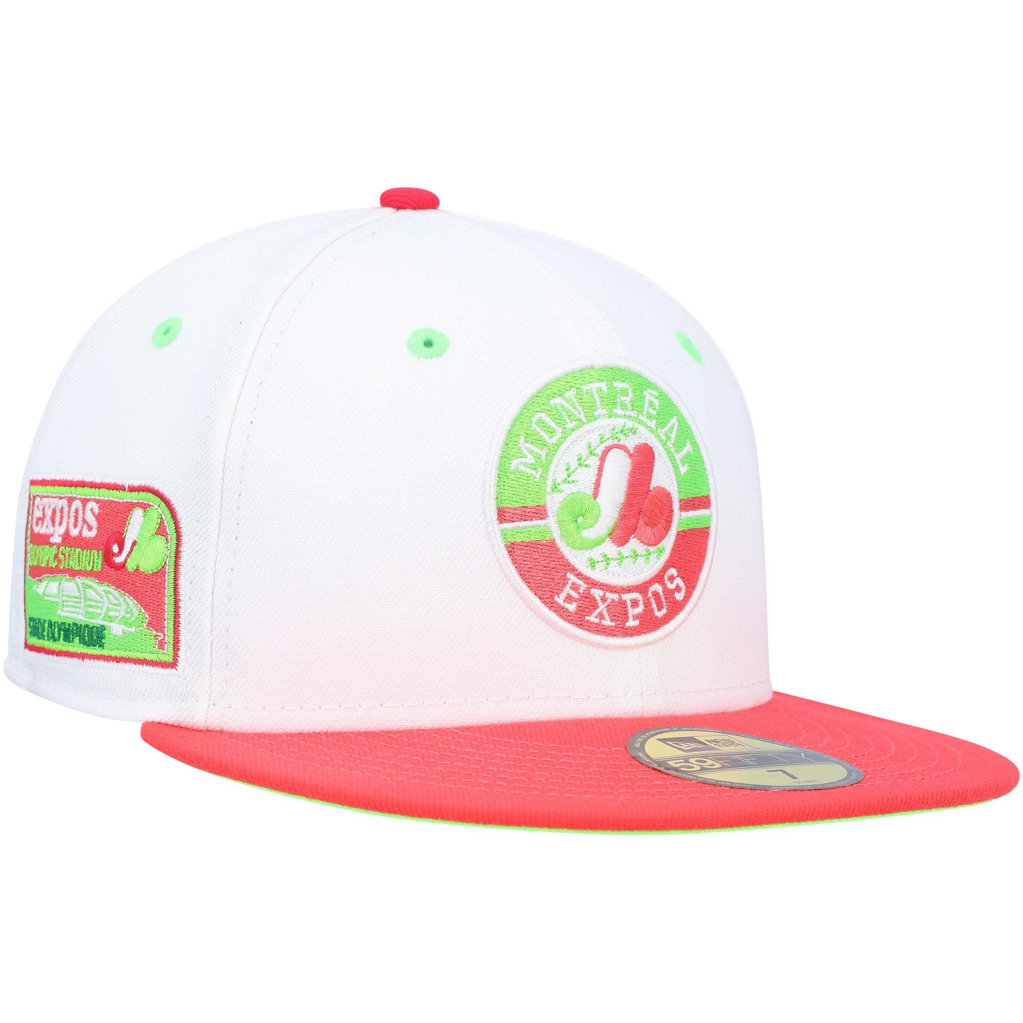 Men's New Era White/Coral Montreal Expos Olympic Stadium Strawberry Lolli 59FIFTY Fitted Hat