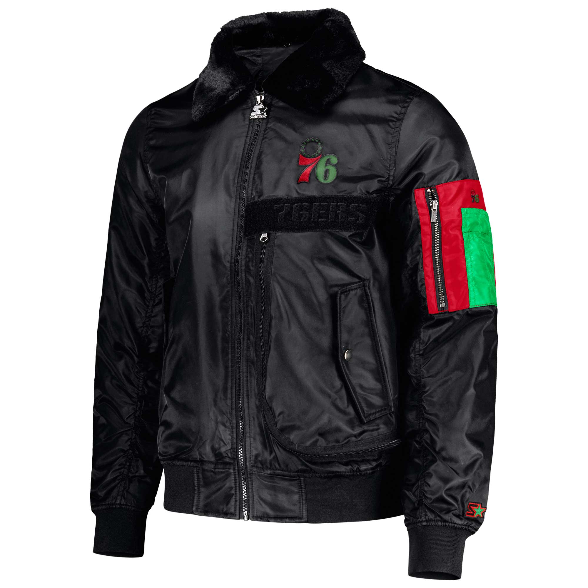 Men's Starter x Ty Mopkins Black Philadelphia 76ers Black History Month Satin Full-Zip Jacket - Image 9
