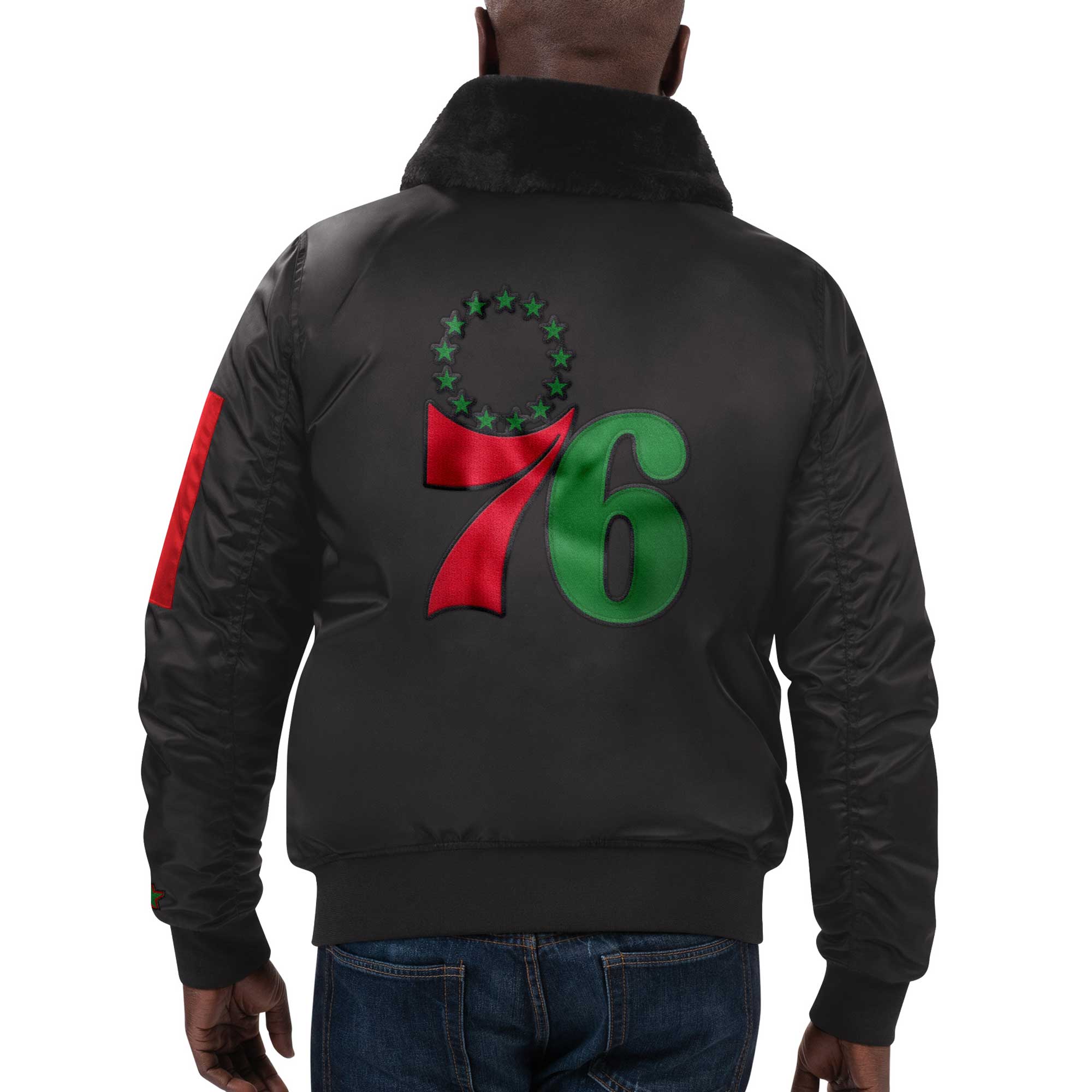 Men's Starter x Ty Mopkins Black Philadelphia 76ers Black History Month Satin Full-Zip Jacket - Image 6