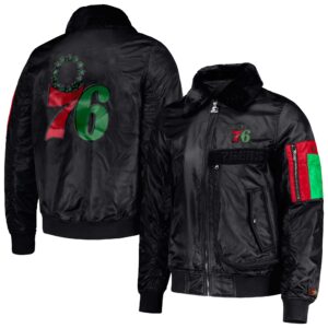Men's Starter x Ty Mopkins Black Philadelphia 76ers Black History Month Satin Full-Zip Jacket