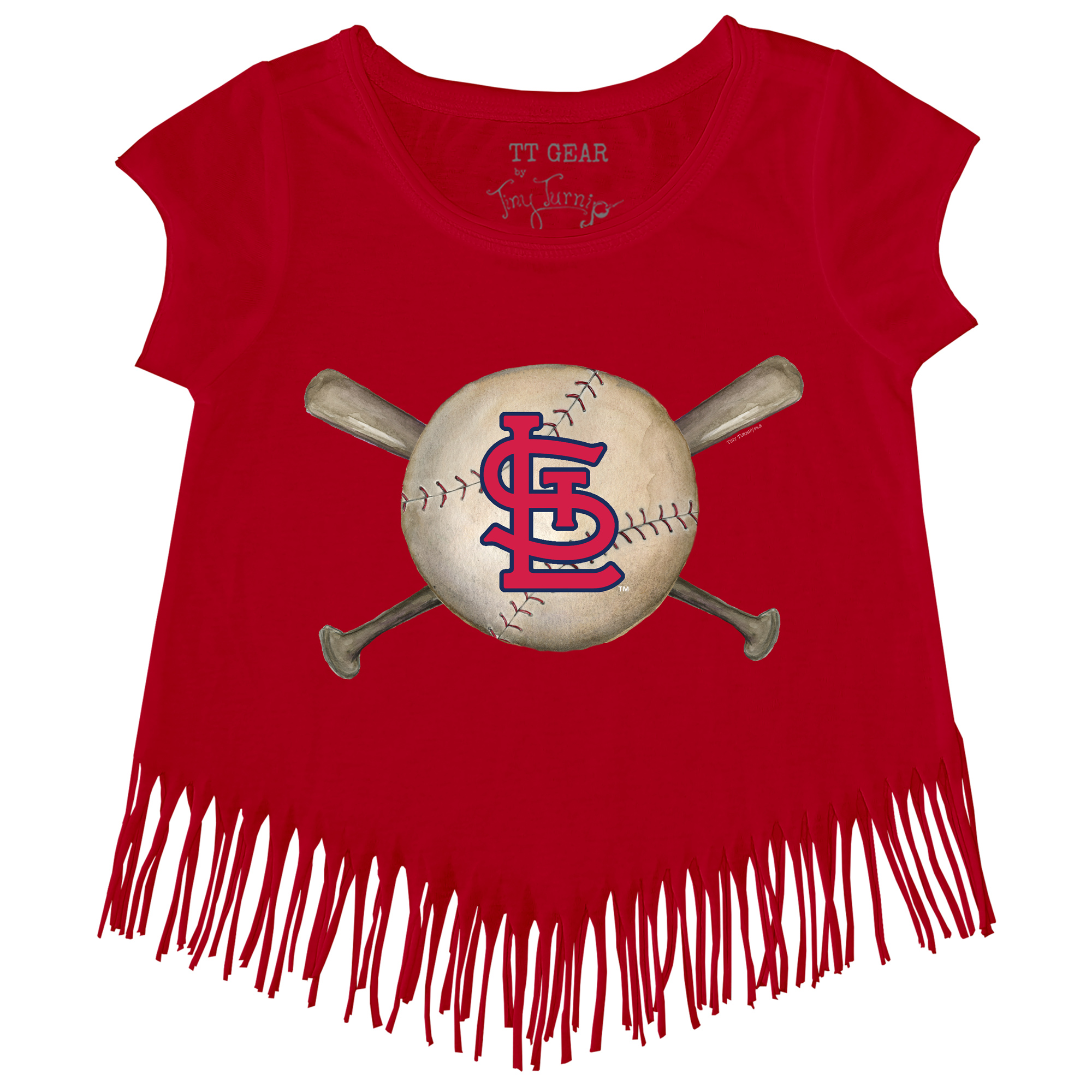 Girls Toddler Tiny Turnip Red St. Louis Cardinals Baseball Cross Bats Fringe T-Shirt - Image 6