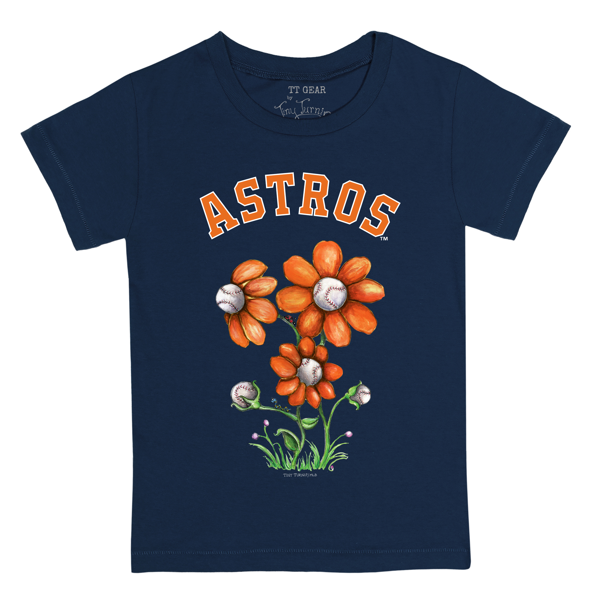 Toddler Tiny Turnip Navy Houston Astros Blooming Baseballs T-Shirt - Image 3