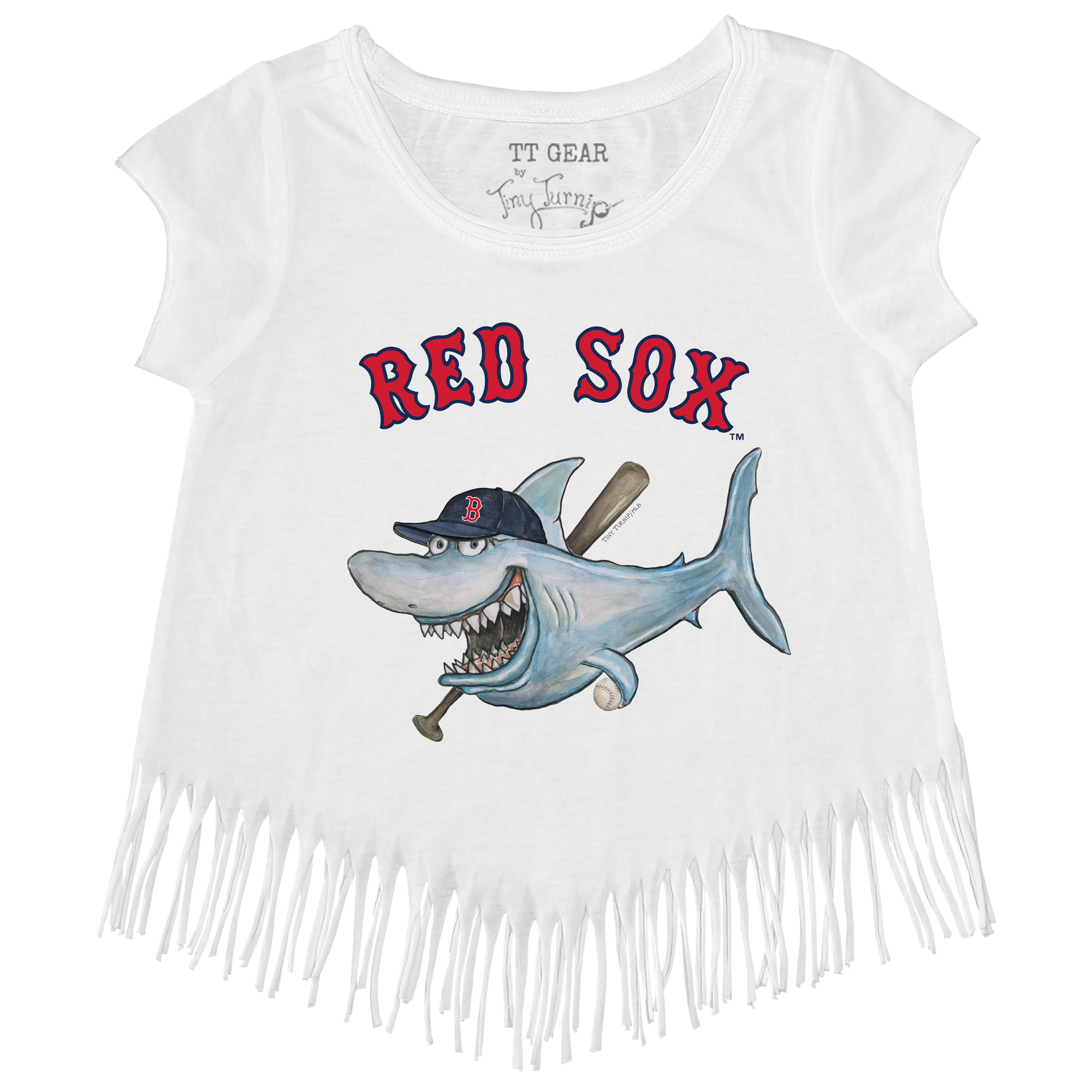 Girls Toddler Tiny Turnip White Boston Red Sox Shark Fringe T-Shirt - Image 3