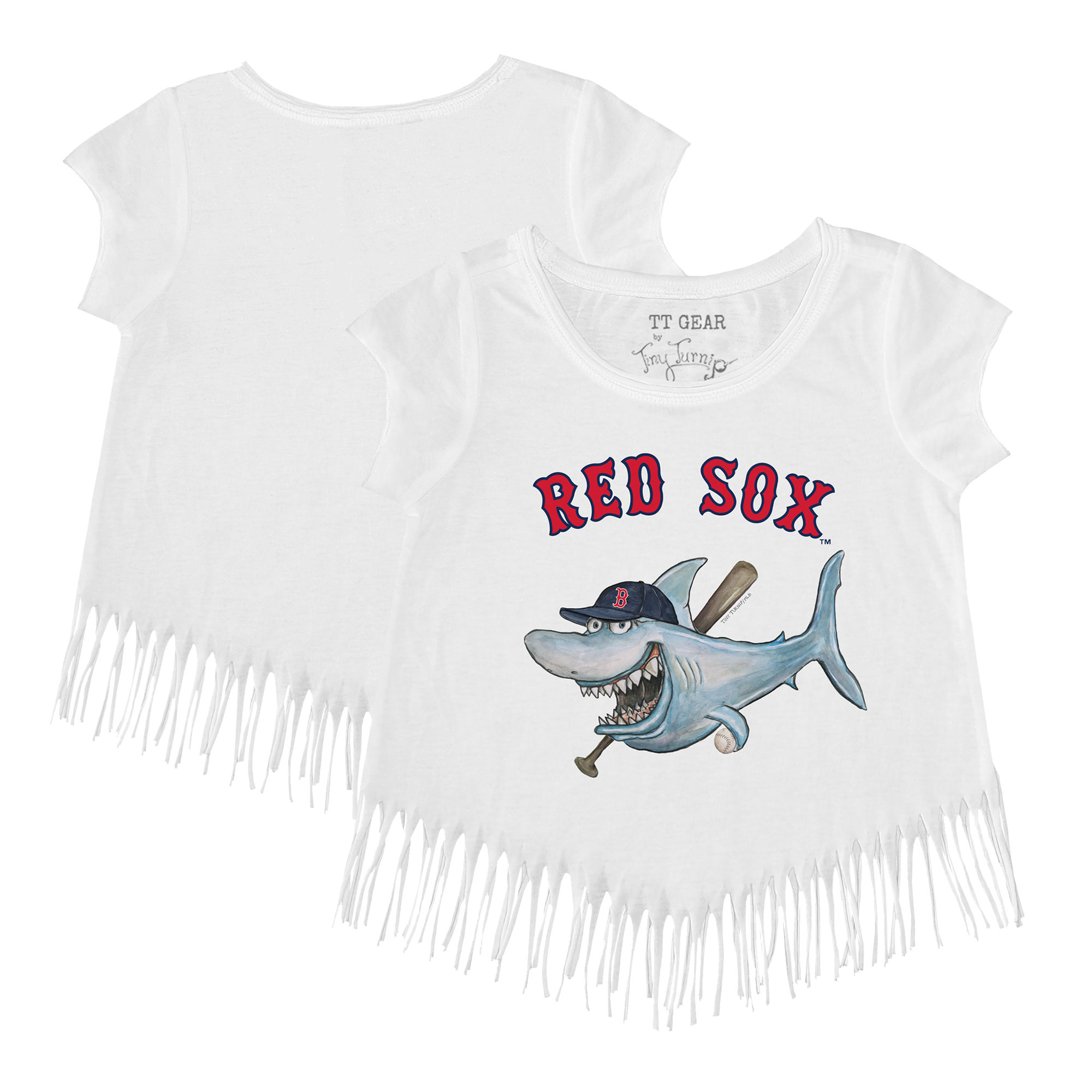 Girls Toddler Tiny Turnip White Boston Red Sox Shark Fringe T-Shirt