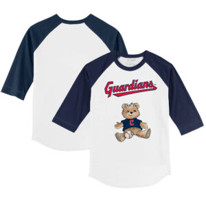 Youth Tiny Turnip White/Navy Cleveland Guardians Girl Teddy 3/4-Sleeve Raglan T-Shirt