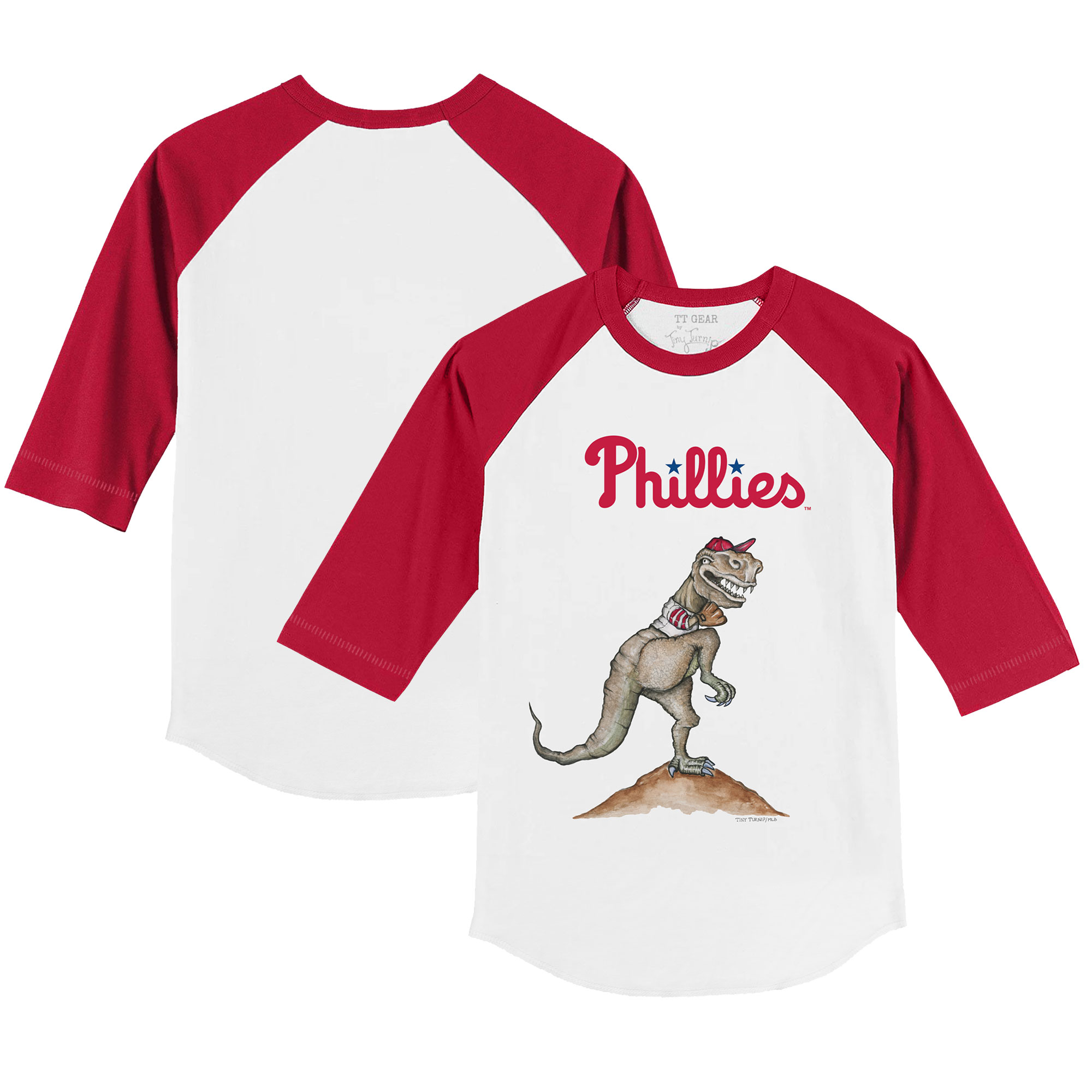 Youth Tiny Turnip White/Red Philadelphia Phillies TT Rex 3/4-Sleeve Raglan T-Shirt