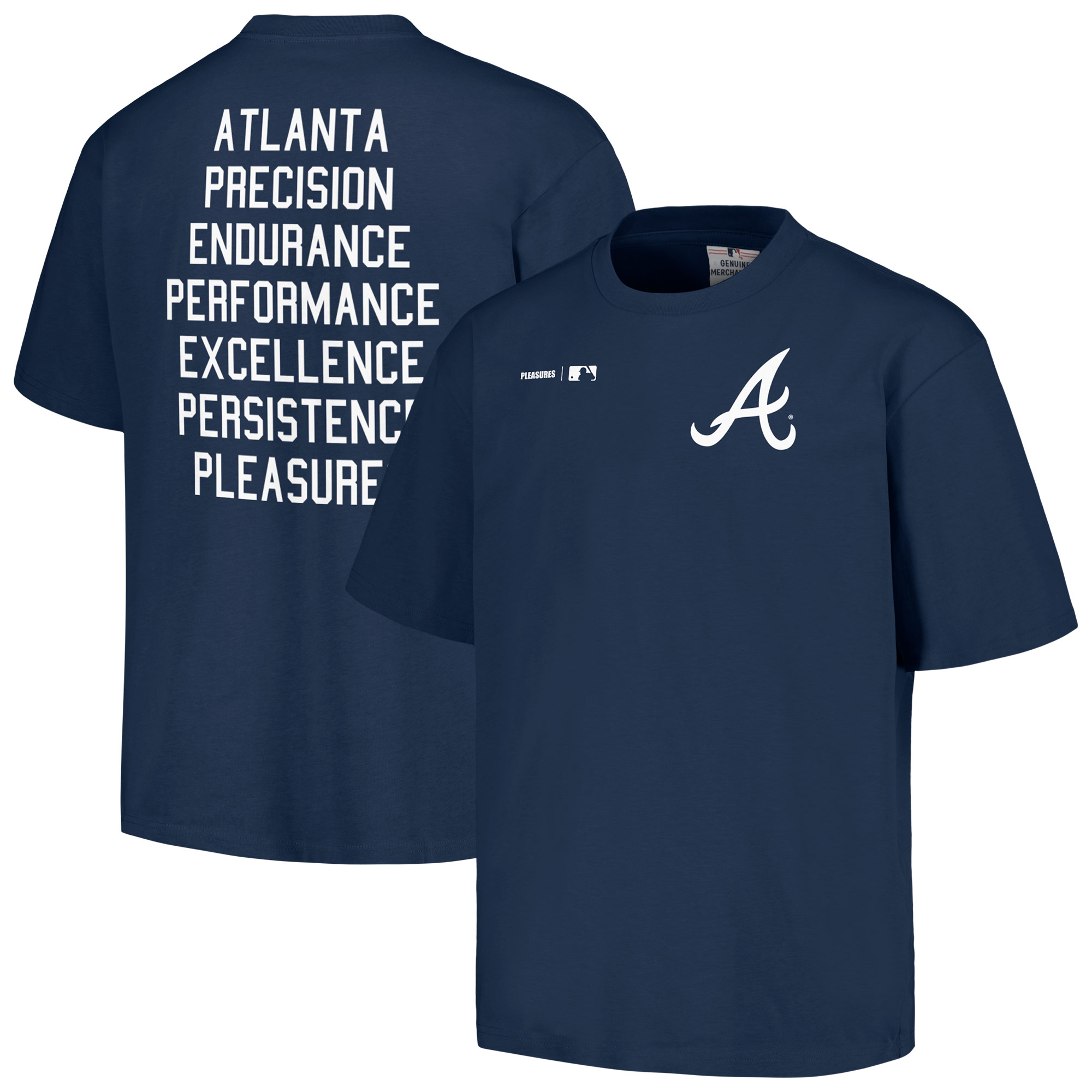 Men's PLEASURES Navy Atlanta Braves Precision T-Shirt - Image 2