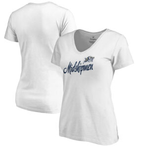 Women's White Navy Midshipmen Dora V-Neck T-Shirt