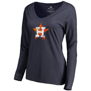 Women's Navy Houston Astros Splatter Logo Long Sleeve V-Neck T-Shirt