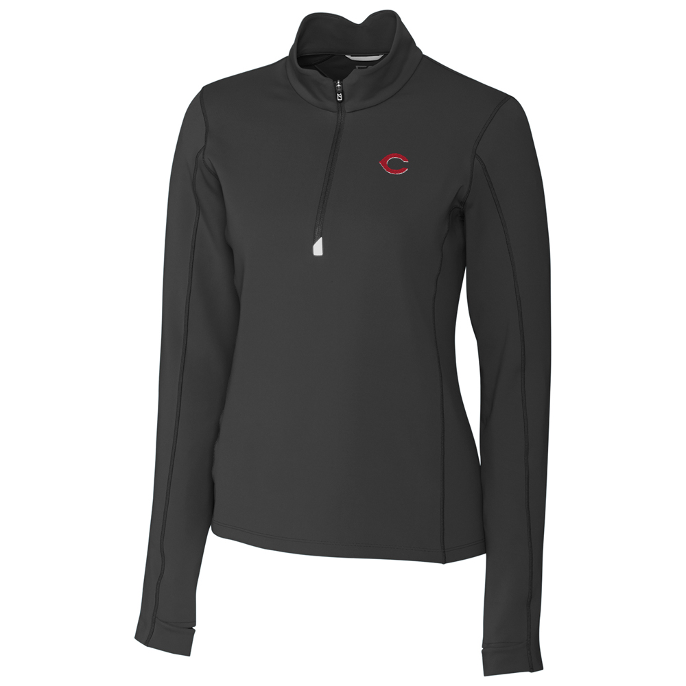 Women's Cutter & Buck Black Cincinnati Reds Traverse Half-Zip Pullover Jacket