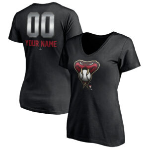 Women's Black Arizona Diamondbacks Personalized Any Name & Number Midnight Mascot V-Neck T-Shirt