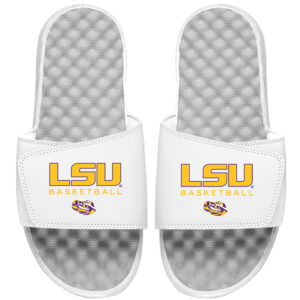 Men's ISlide White LSU Tigers Basketball Wordmark Slide Sandals