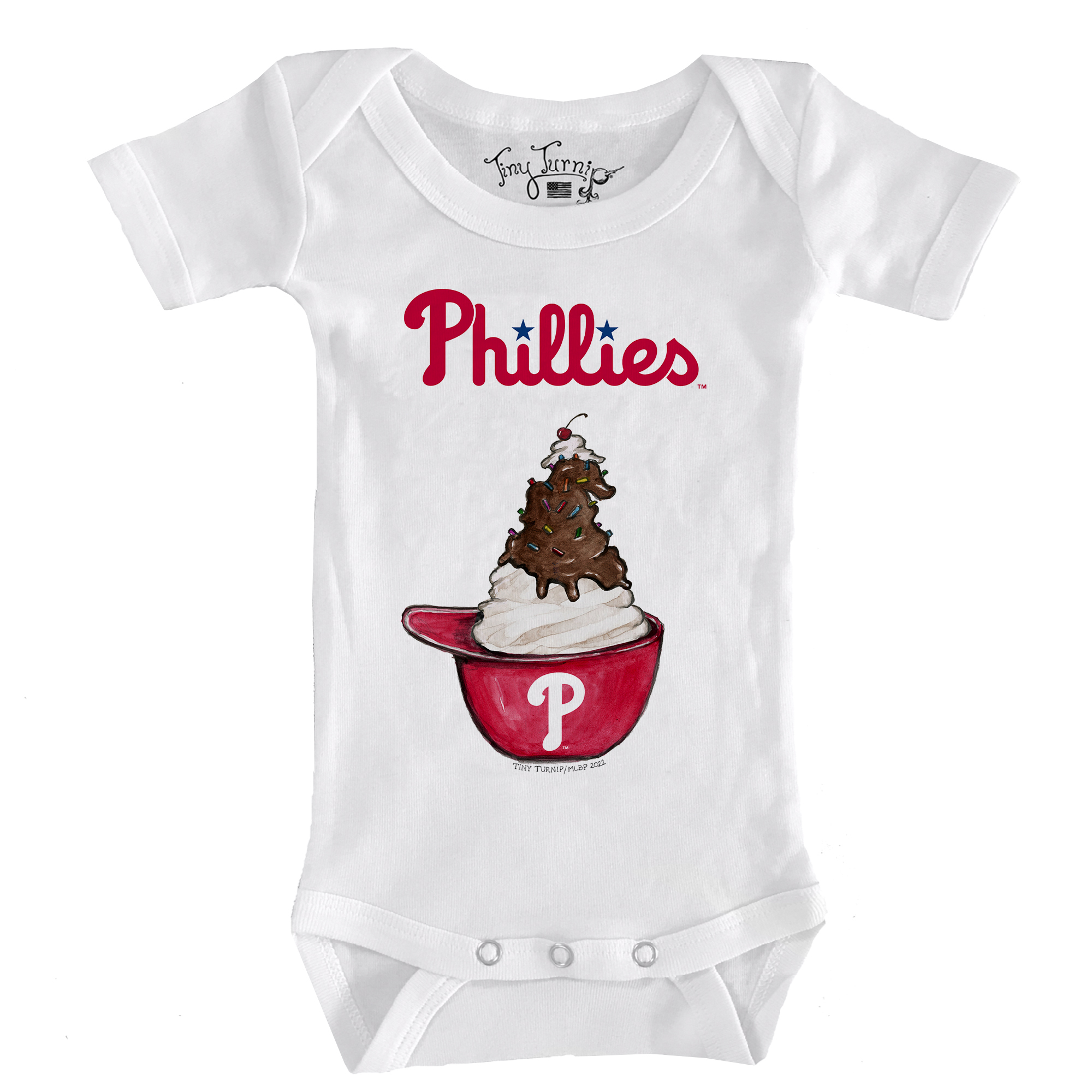 Infant Tiny Turnip White Philadelphia Phillies Sundae Helmet Bodysuit