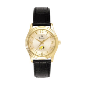 Women's Bulova Gold/Black Bowie State Bulldogs Stainless Steel Watch with Leather Band
