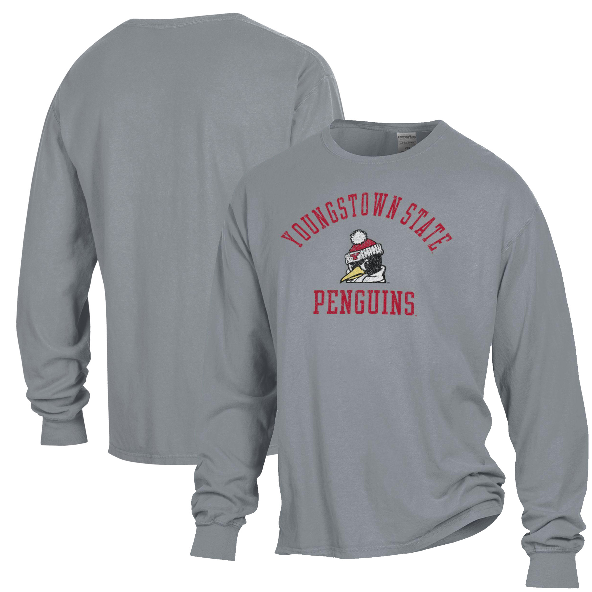 Men's ComfortWash Gray Youngstown State Penguins Arch Logo Garment Dyed Long Sleeve T-Shirt - Image 2