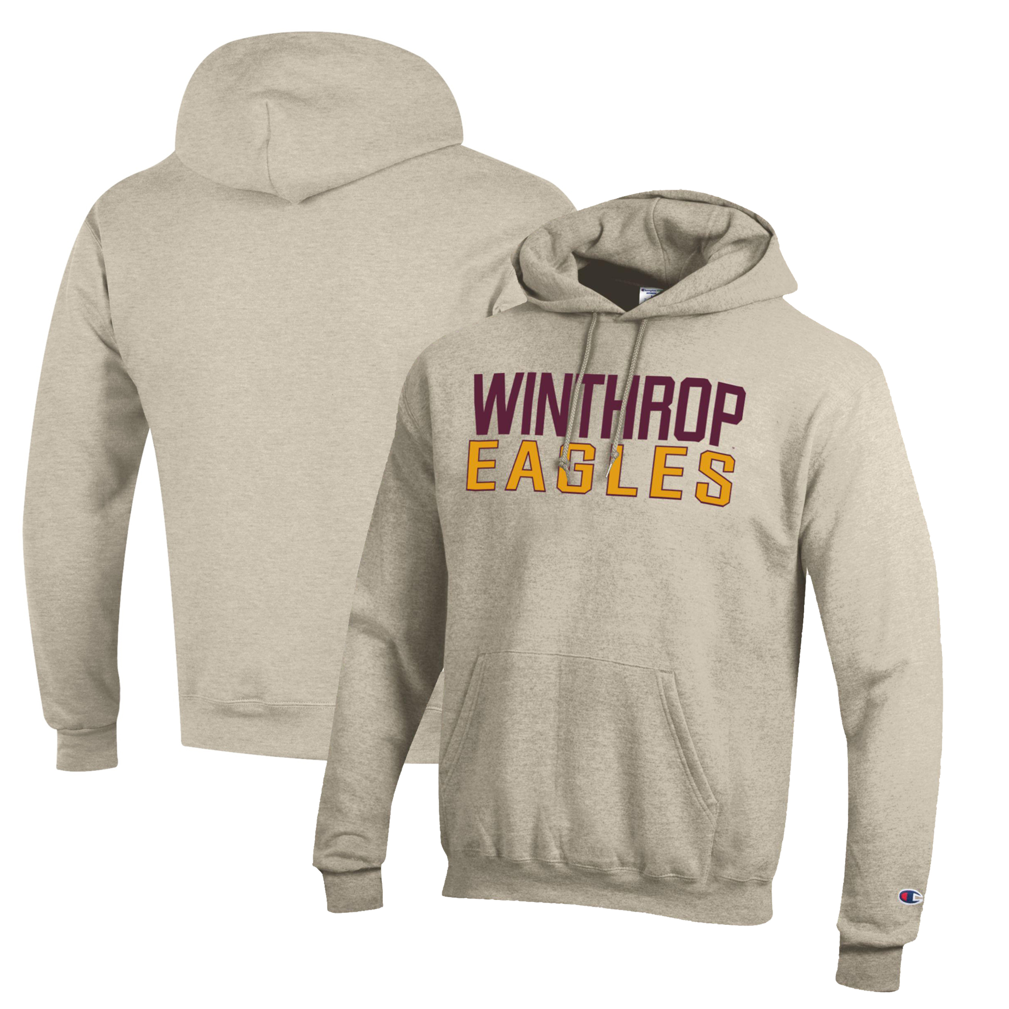 Men's Champion Oatmeal Winthrop Eagles Eco Powerblend Pullover Hoodie - Image 5