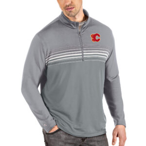 Men's Antigua Gray Calgary Flames Pace Quarter-Zip Pullover Top