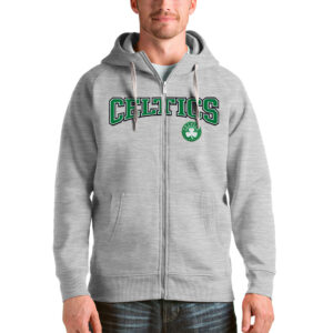 Men's Antigua Heathered Gray Boston Celtics Victory Full-Zip Hoodie