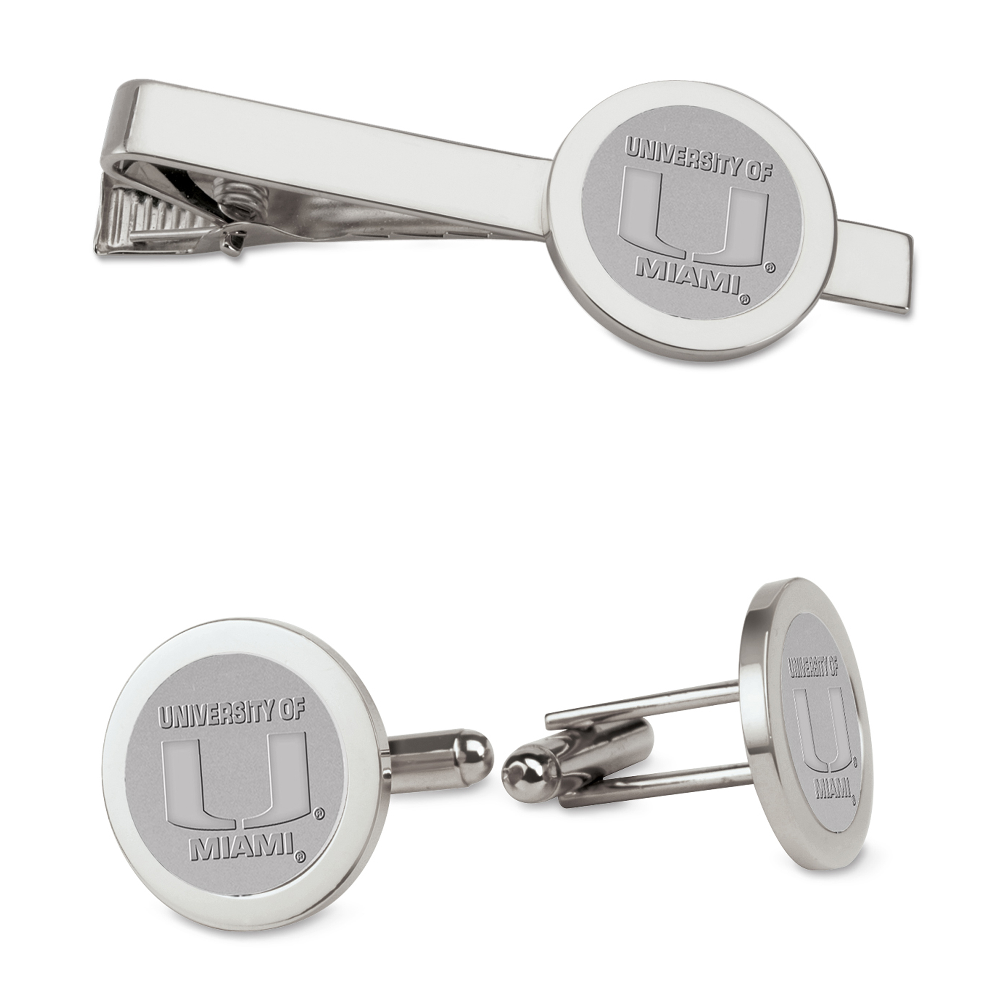 Men's Silver Miami Hurricanes Cufflinks & Tie Bar Gift Set