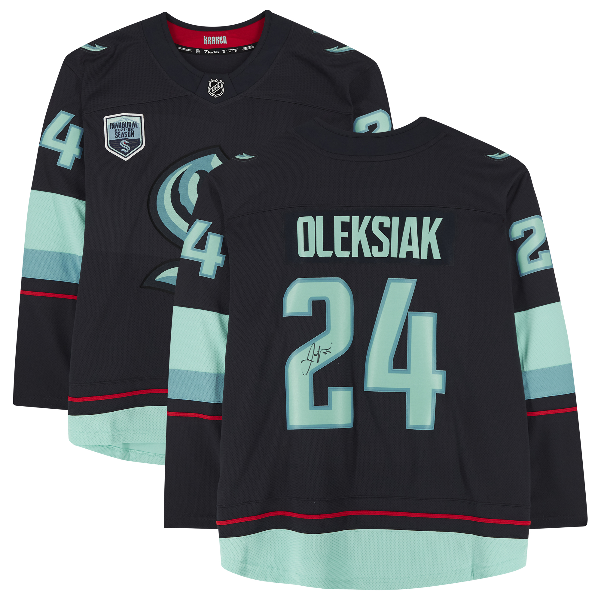 Jamie Oleksiak Deep Sea Blue Seattle Kraken Autographed Fanatics Breakaway Jersey with Inaugural Season Jersey Patch - Image 2