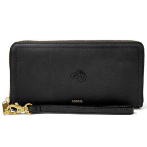 Women's Fossil Black Gonzaga Bulldogs Leather Logan RFID Zip Around Clutch