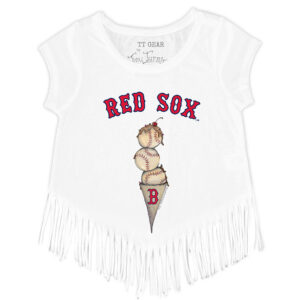 Girls Toddler Tiny Turnip White Boston Red Sox Triple Scoop Fringe T-Shirt