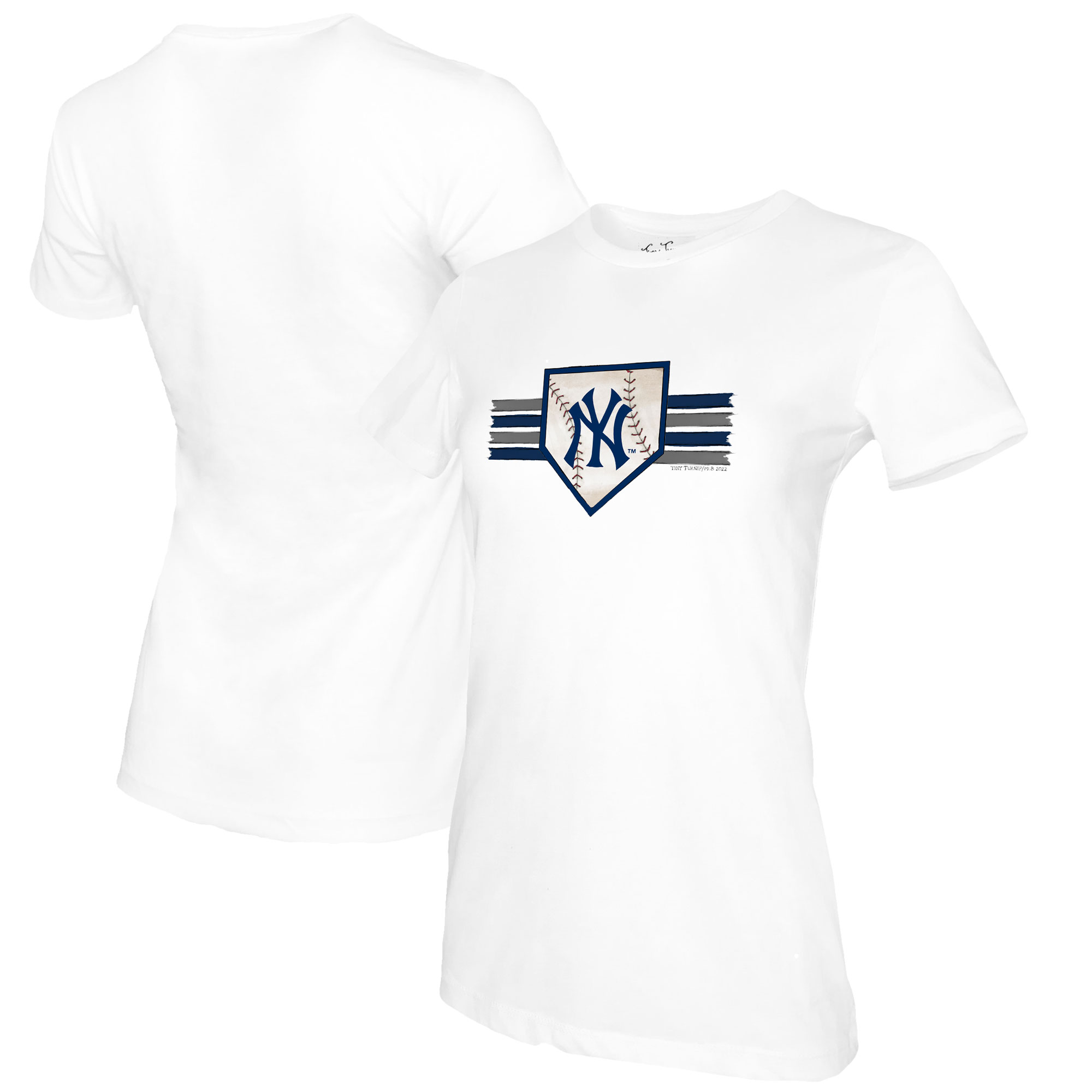 Women's Tiny Turnip White New York Yankees Base Stripe T-Shirt