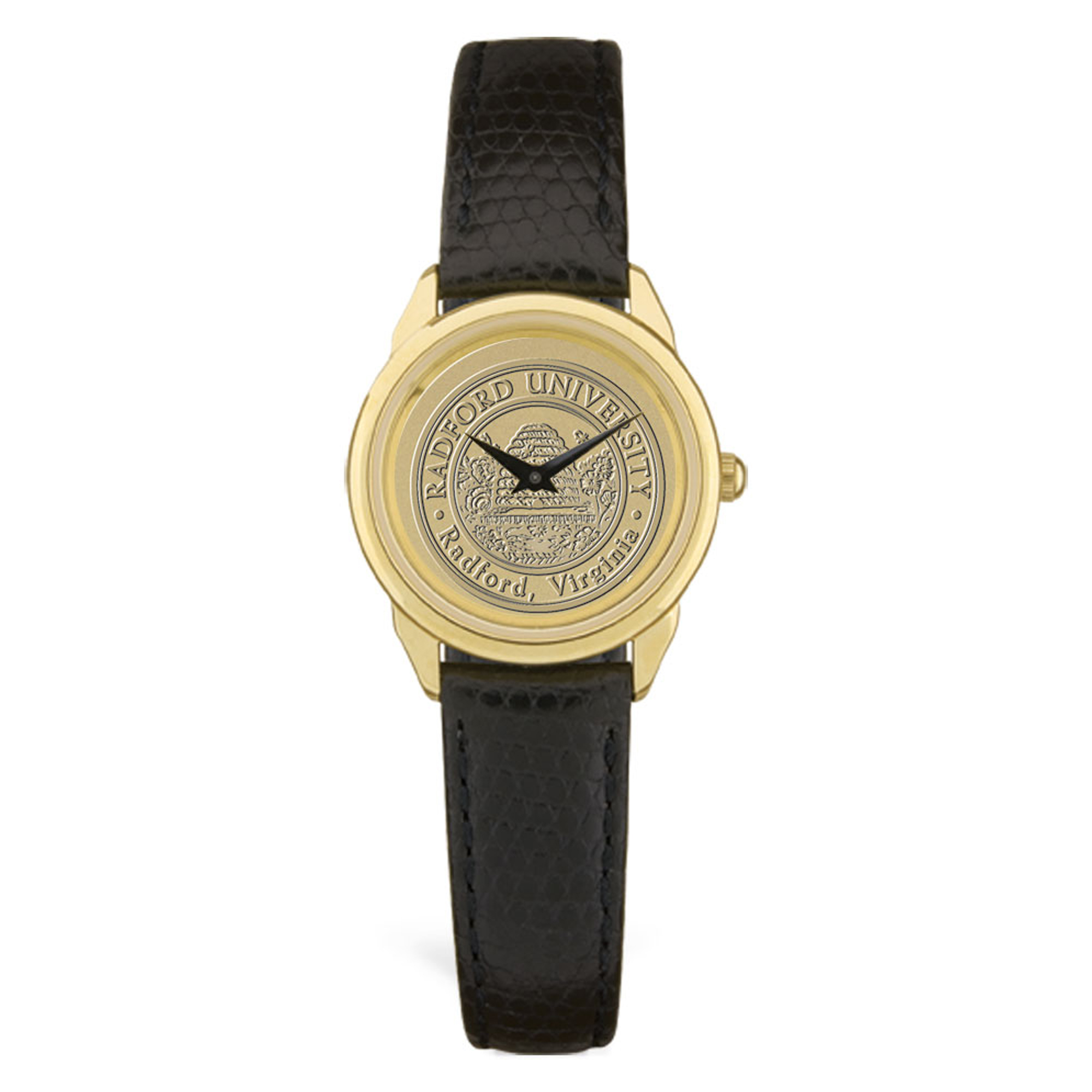 Women's Gold Radford Highlanders Medallion Black Leather Wristwatch