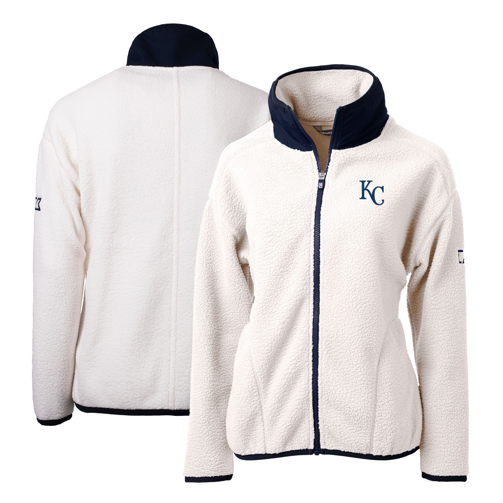 Women's Cutter & Buck White/Navy Kansas City Royals Cascade Eco Sherpa Fleece Full-Zip Jacket - Image 2