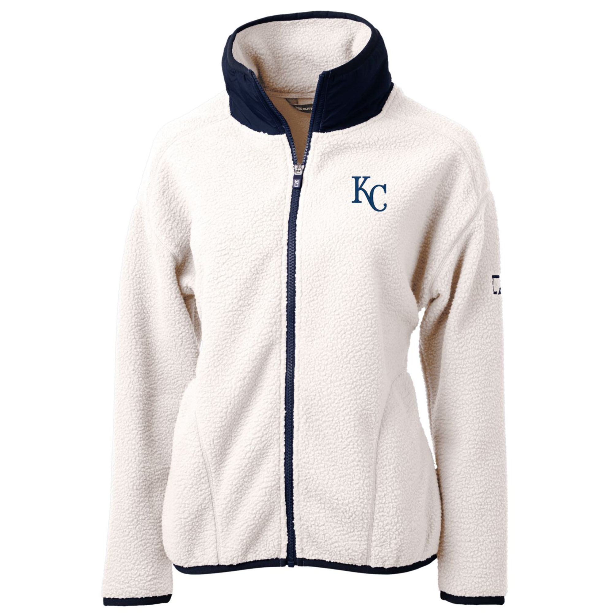 Women's Cutter & Buck White/Navy Kansas City Royals Cascade Eco Sherpa Fleece Full-Zip Jacket - Image 3