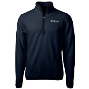 Men's Cutter & Buck Navy Pennsylvania Quakers Team Logo Cascade Eco Sherpa Fleece Quarter-Zip Pullover Jacket