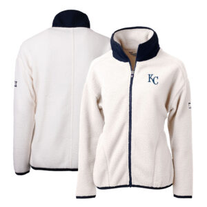 Women's Cutter & Buck White/Navy Kansas City Royals Cascade Eco Sherpa Fleece Full-Zip Jacket