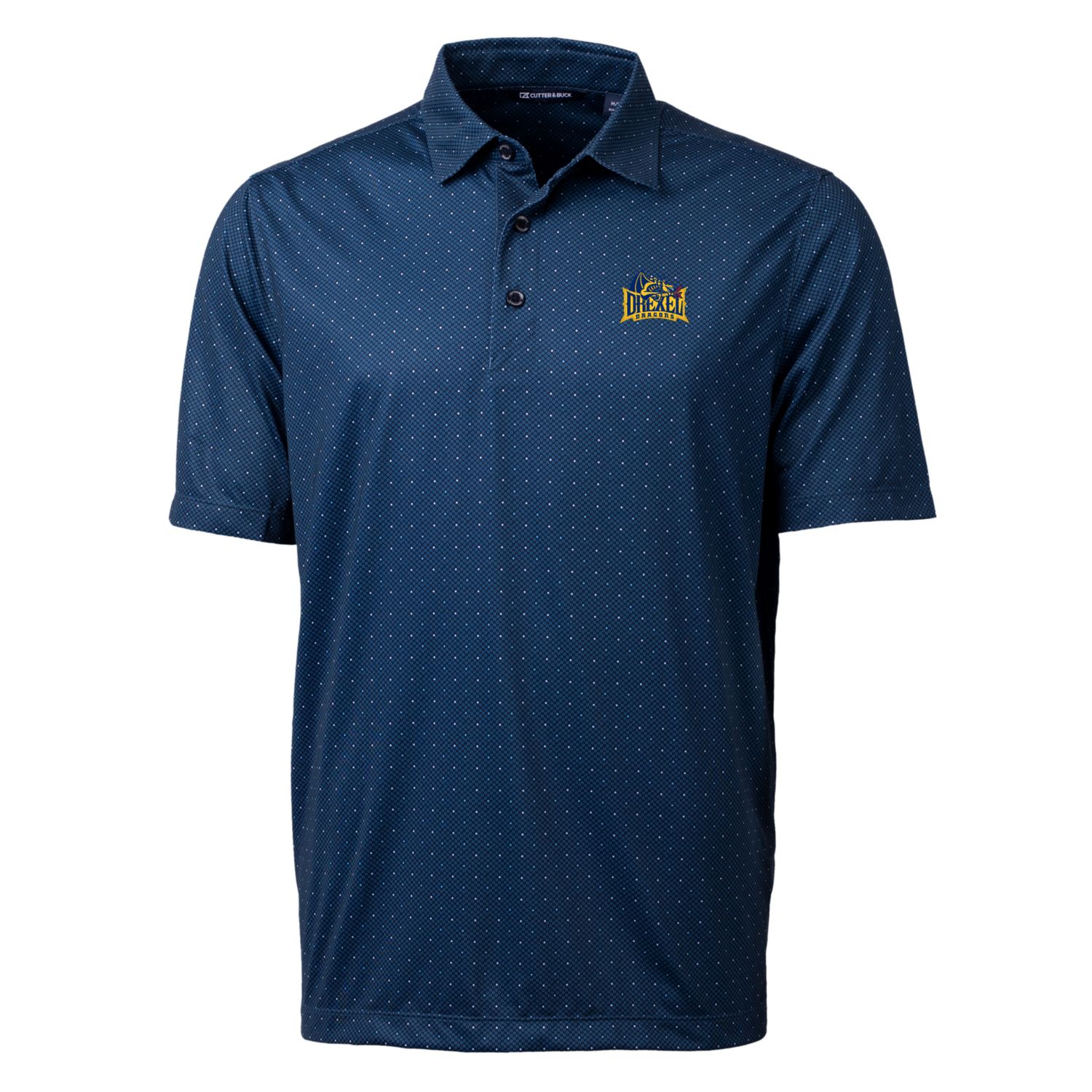 Men's Cutter & Buck Navy Drexel Dragons Pike Double Dot Print Stretch Polo