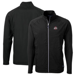 Men's Cutter & Buck Black Ohio State Buckeyes Big & Tall Adapt Eco Knit Hybrid Recycled Full-Zip Jacket
