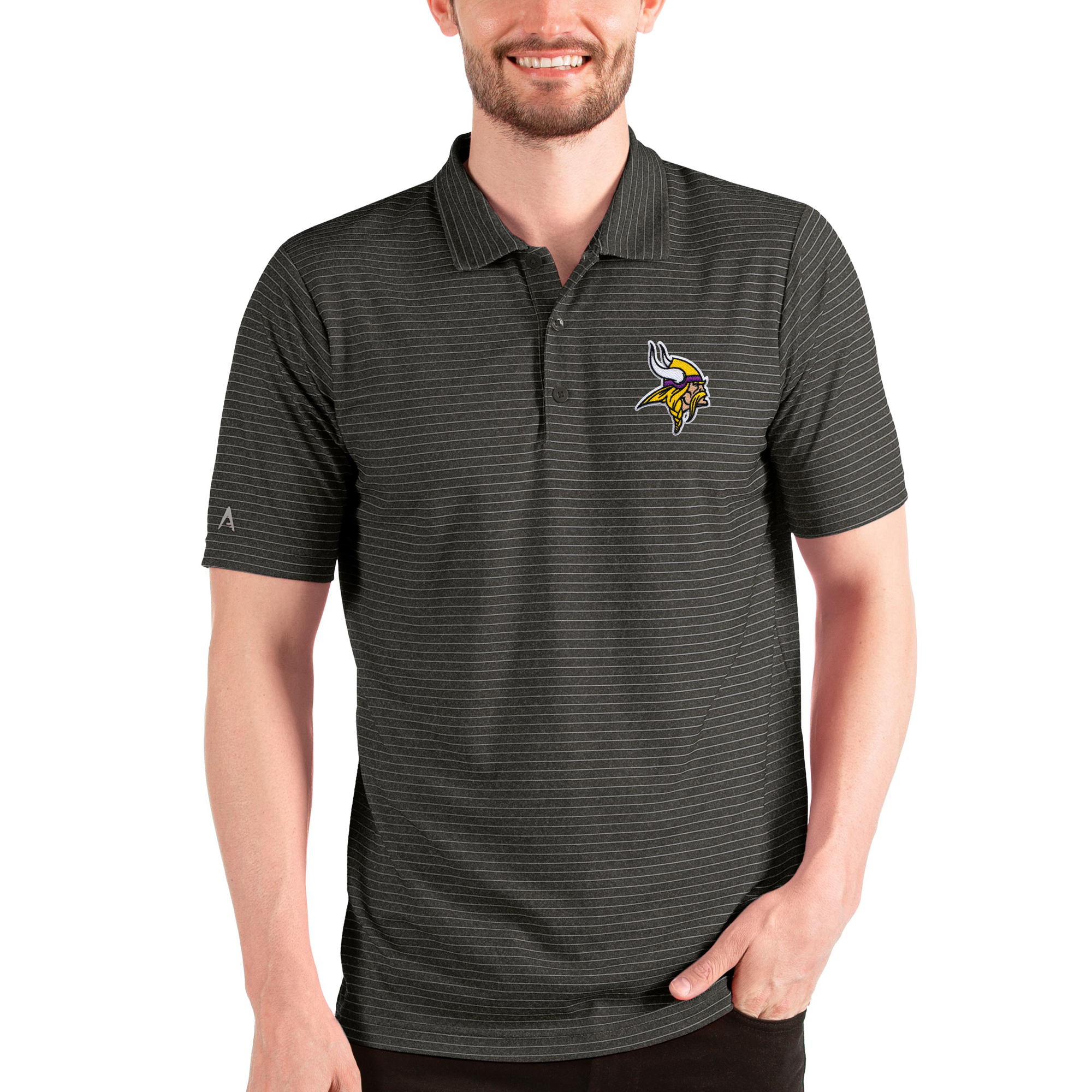 Men's Antigua Heathered Black/Silver Minnesota Vikings Esteem Polo