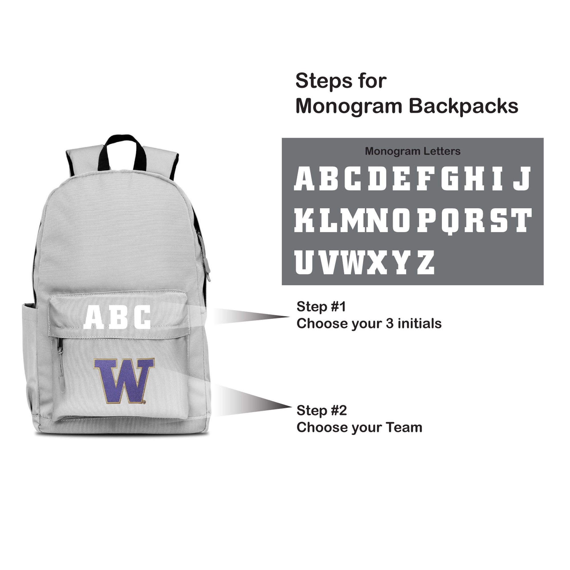 MOJO Gray Washington Huskies Personalized Campus Laptop Backpack - Image 3