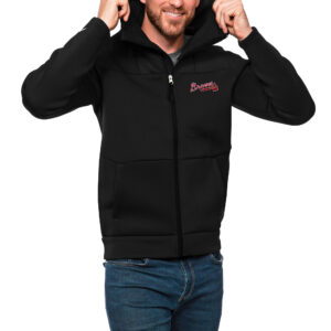 Men's Antigua Black Atlanta Braves Protect Full-Zip Hoodie