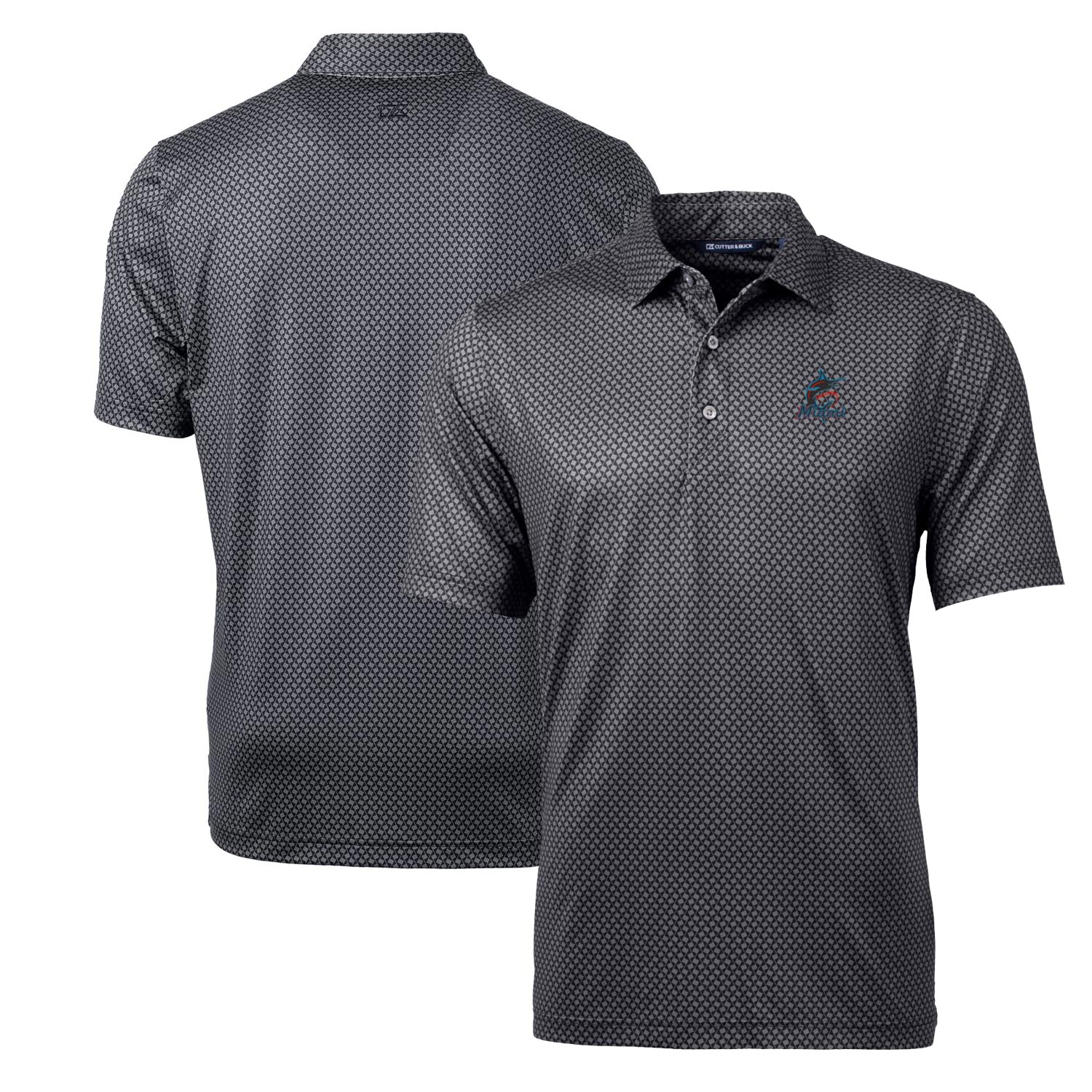 Men's Cutter & Buck Black Miami Marlins Big & Tall Pike Banner Print Polo